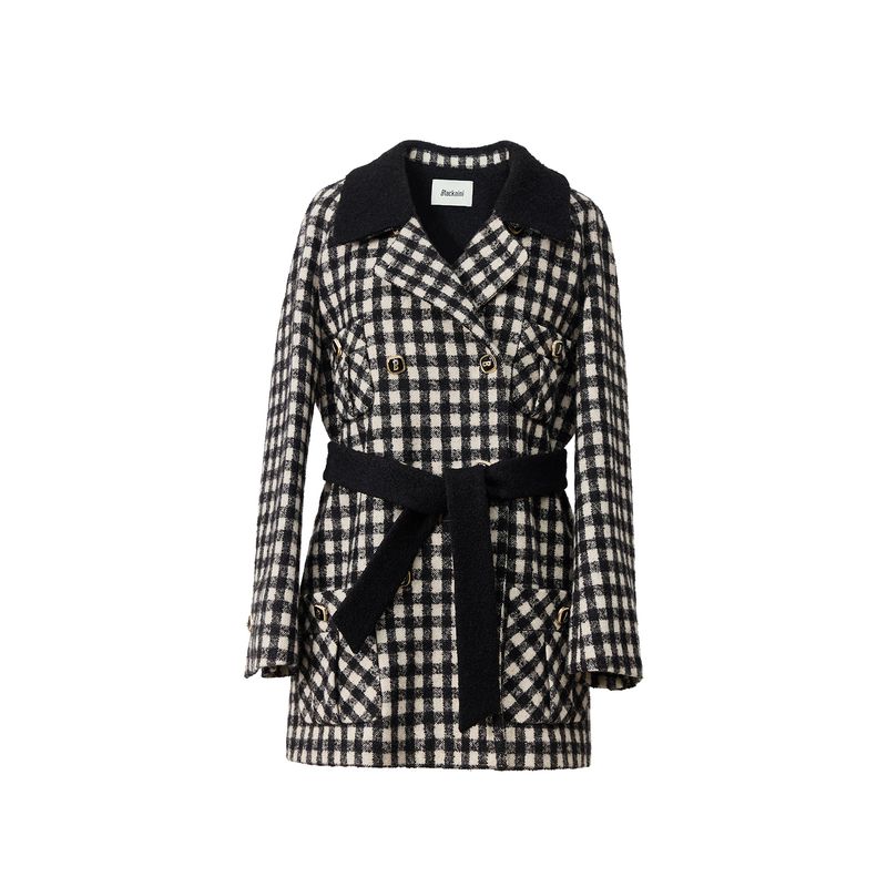 

Blacknini Shipped/Black and White Symphony Ch Classic Vichy Plaid Wool Lapel Woolen Coat Outwear Black and white Outwear XL
