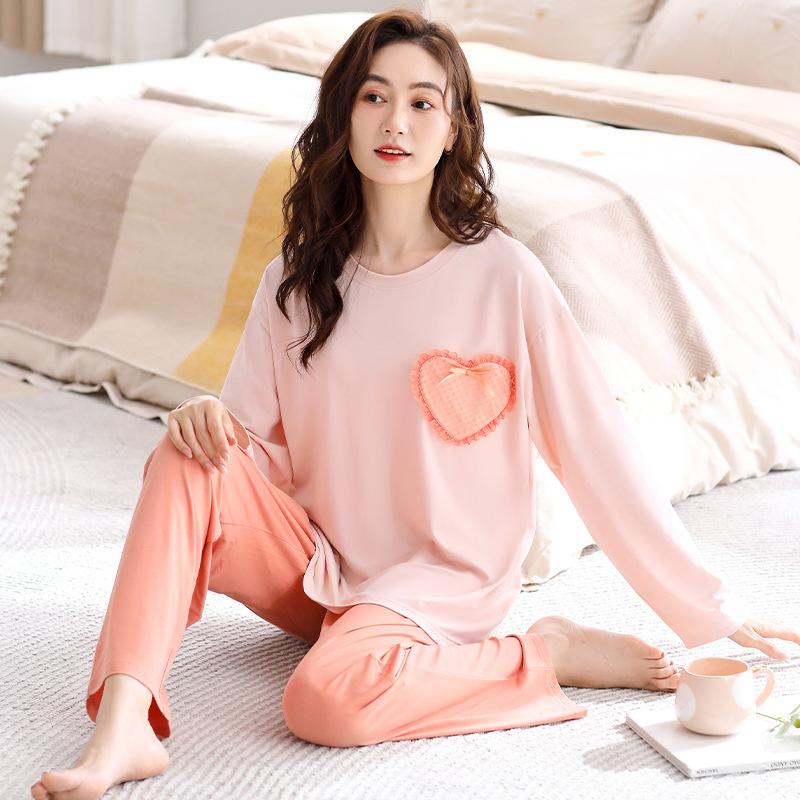 Spring and Autumn Premium Pajamas Women's Long Sleeve Summer Thin Pullover Two-piece Loungewear Ice Silk Modal 1011 New