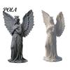 3D Printed Angel Statue Crown Figurine, Vintage Guardian Angle Statue, Desk Figurine Artistic Winged Women Sculpture for Home Tabletop Decoration