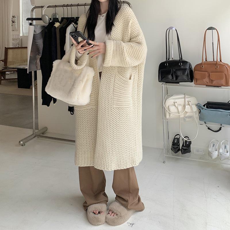 

Korean Style Women s Loose Slim Fit Cardigan - Versatile for Autumn & Winter One Size off білий колір