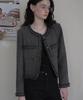 Deheve Fringe Trimming Tweed Jacket [Charcoal]