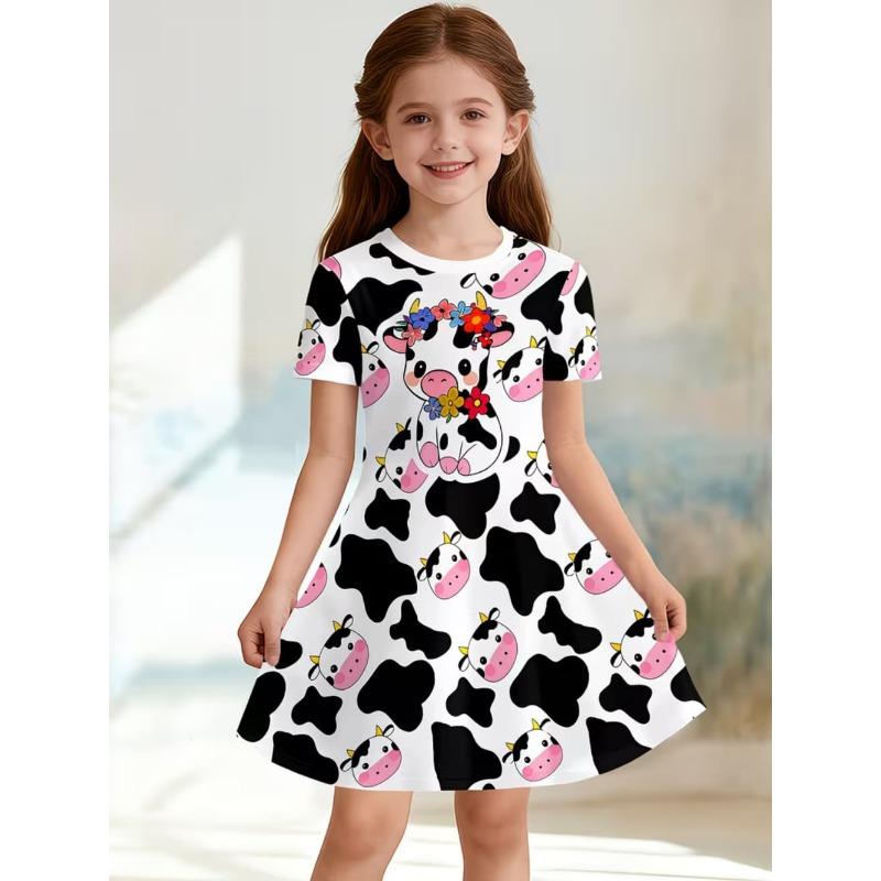 Girl Clothes Cute Cartoon Graphic Printed Girls' Princess Dress Summer Casual