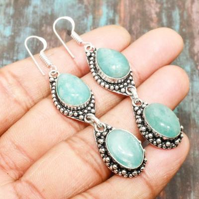 Amazonite Gemstone Handmade 925 Sterling Silver Jewelry Earring For Her