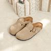 Cowhide version~ Birkenstocks women's leather cork heightened platform slippers fishing bag head half slippers Japanese Boken shoes