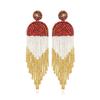 Fashion Retro Christmas Tassel Earrings Elegant High Quality Rice Beads Pentagram Hand-woven Long Earrings Green New Year Gift for Women