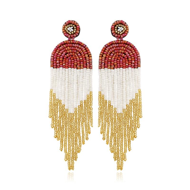 Fashion Retro Christmas Tassel Earrings Elegant High Quality Rice Beads Pentagram Hand-woven Long Earrings Green New Year Gift for Women
