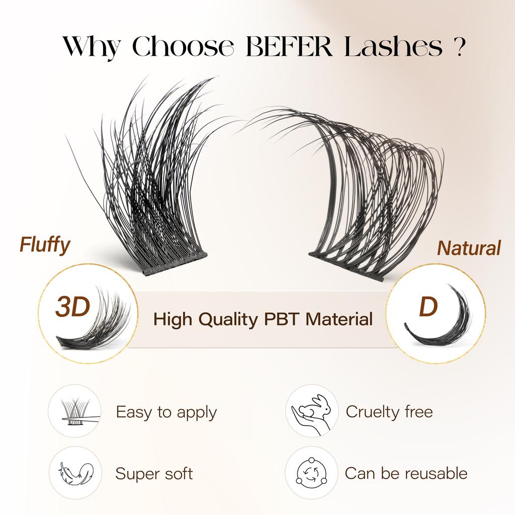 Befer Clusters Lashes Kit Natural Lash Clusters Set Hight Quality False Eyelashes DIY Lash Extension With Bond&Seal Glue Remover