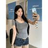 European and American popular U-neck slim-fitting short-sleeved women's summer new Spice Girls short-skinny tops are trendy