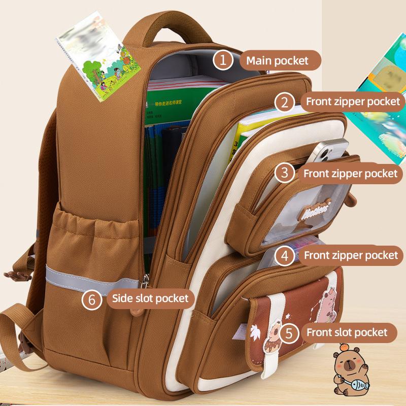 Školní batoh Kapibala pro studenty základní školy, dětský batoh snižující zátěž, velkokapacitní batoh