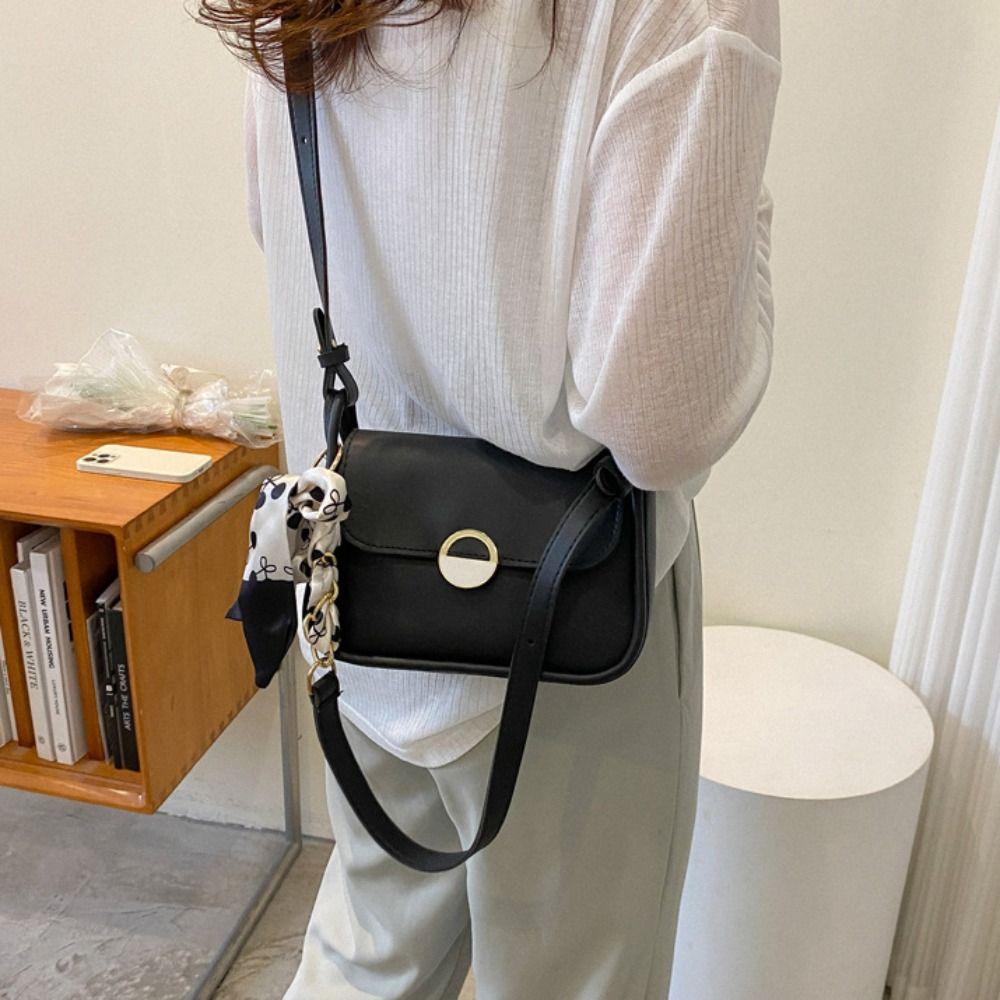 with Ribbon PU Leather Shoulder Bag Korean Style Chain Crossbody Bag Small Square Bag Autumn