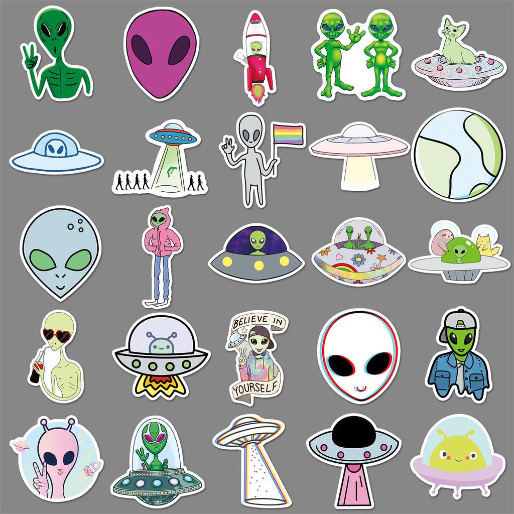 50 Alien Doodle Persönlichkeit Cartoon UFO Dekorative Skateboard Wasserbecher PVC Koffer Aufkleber
