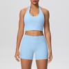 Solid Color Cross-Border Yoga Suit Set: Brushed Hanging Neck Vest with Pocket Pants and Fitness Shorts for Women