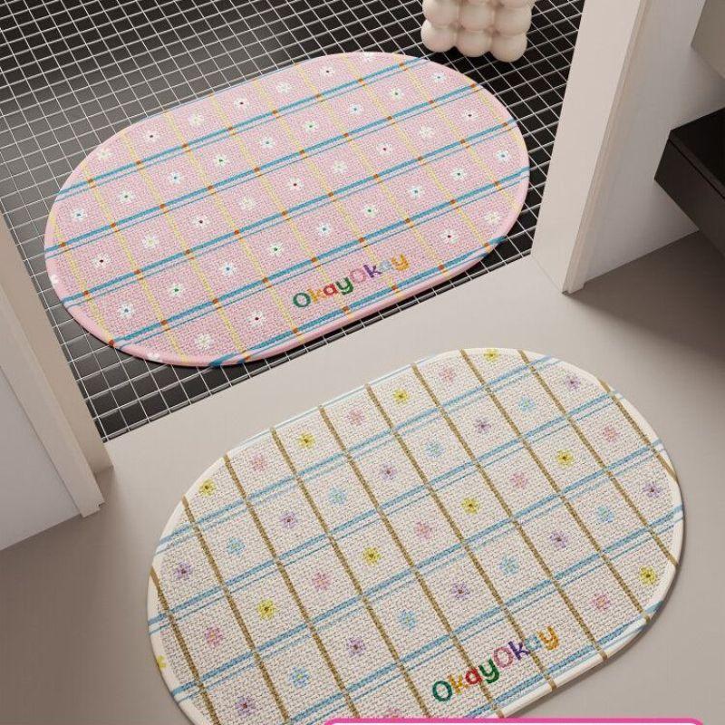 Korean Style Girl Bathroom Rugs, Cute Water Absorbing Non Slip Quick Dry Cushioned Floor Mat for Shower and Tub Decor