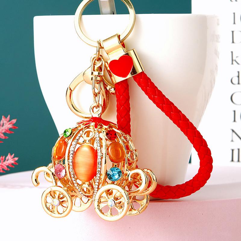 Europe And America Sale Rhinestone Pumpkin Carriage Diamond Studded Advanced Exquisite Bag Pendant Keychains Bag Charm