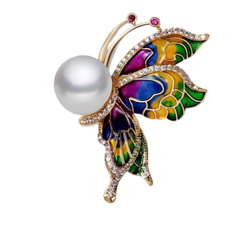 Rhinestone Butterfly Brooch For Women Versatile Enamel Insect Lapel Pin Banquet Party Corsage For Coat Dress Jewelry Accessories