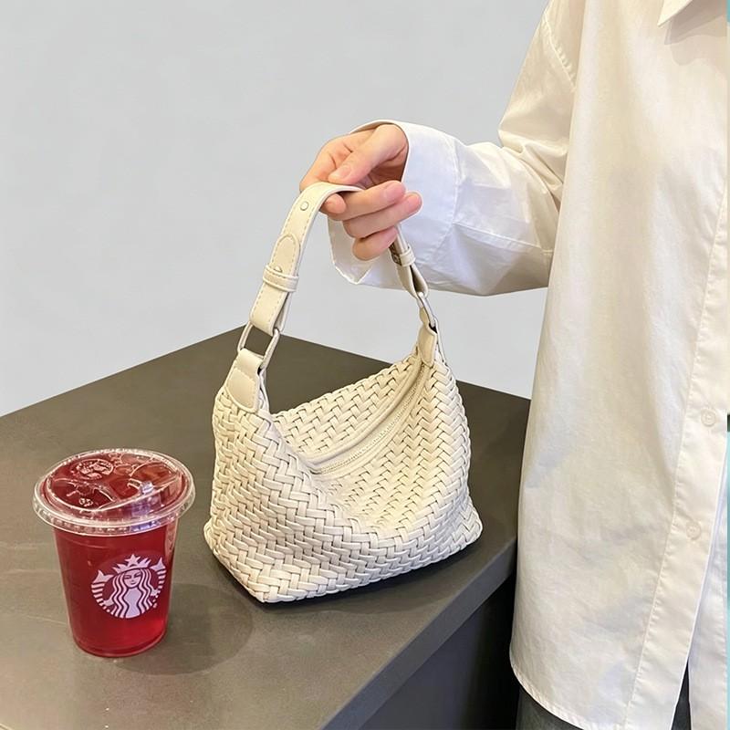 Stylish Woven PU Tote Bag Women - CompactShape Lunch Minimalist Commuter Handbag With Zip