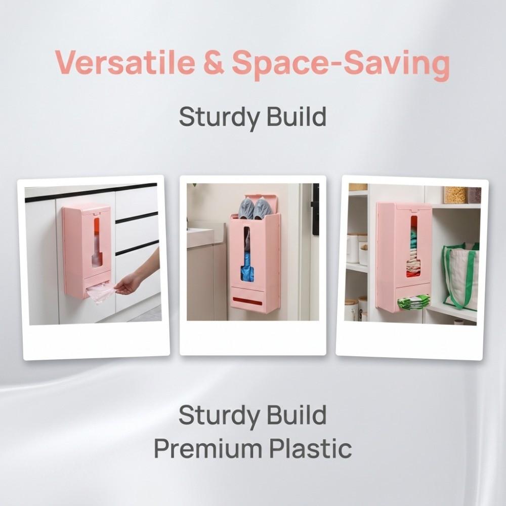 Wall Mounted Plastic Bag Dispenser Pink Trash Bag Organizer  Kitchen Bathroom Washroom
