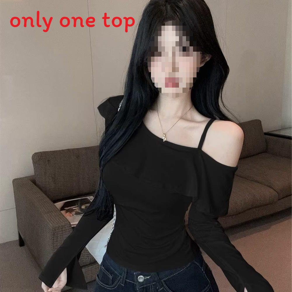 Ladies Off Shoulder T Shirt With Ruffle Hem And Asymmetric Design For Spring 2025