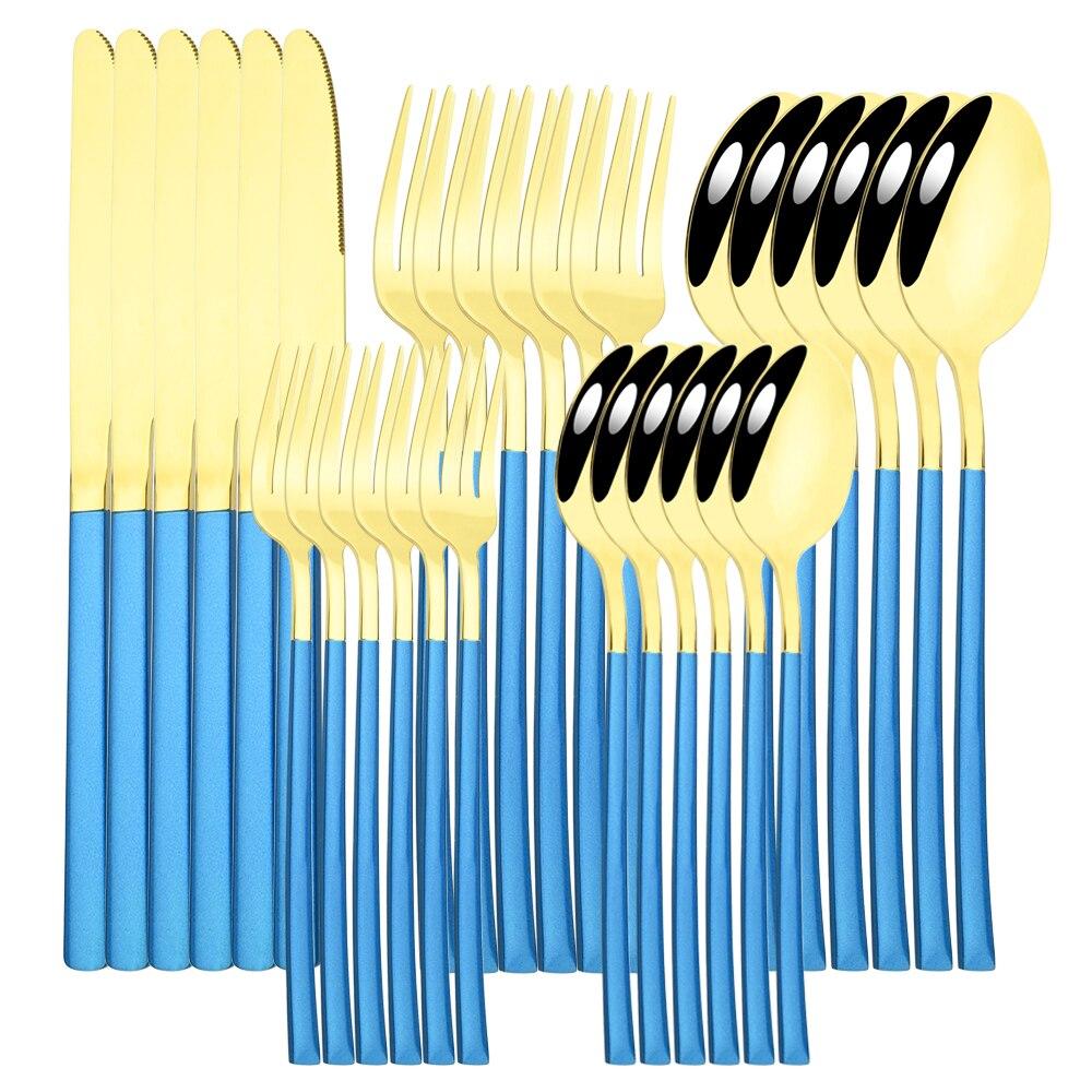 30pcs Black Gold Western Dinnerware Set Stainless Steel Cutlery Set Knife Dessert Fork Spoon Tableware Set Flatware Silverware