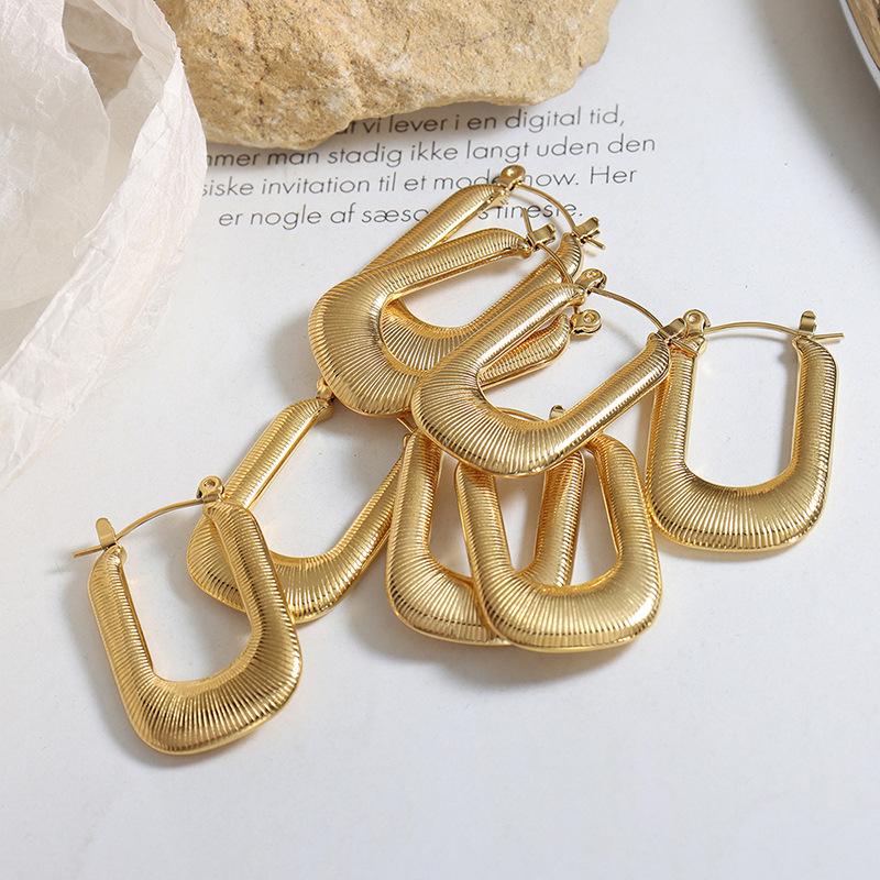 

18k Gold Titanium Steel Geometric Rectangle Hoop Earrings