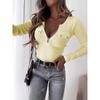 Fashion Knitted Long Sleeve Zipper T-shirt Slim Fit Solid Color Blouse Simple Elegant Spring Summer Casual Simple Tops Basic Shirts