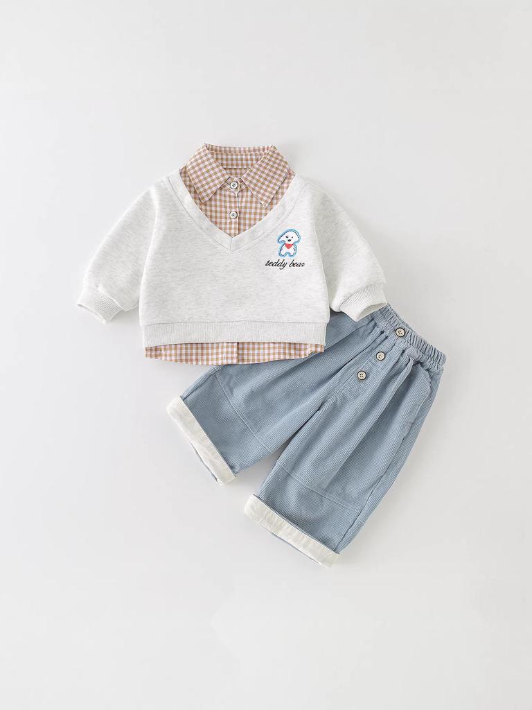 2026 New Boys' and Girls' Plaid Patchwork Two-Piece Hoodie Set for Spring and Autumn