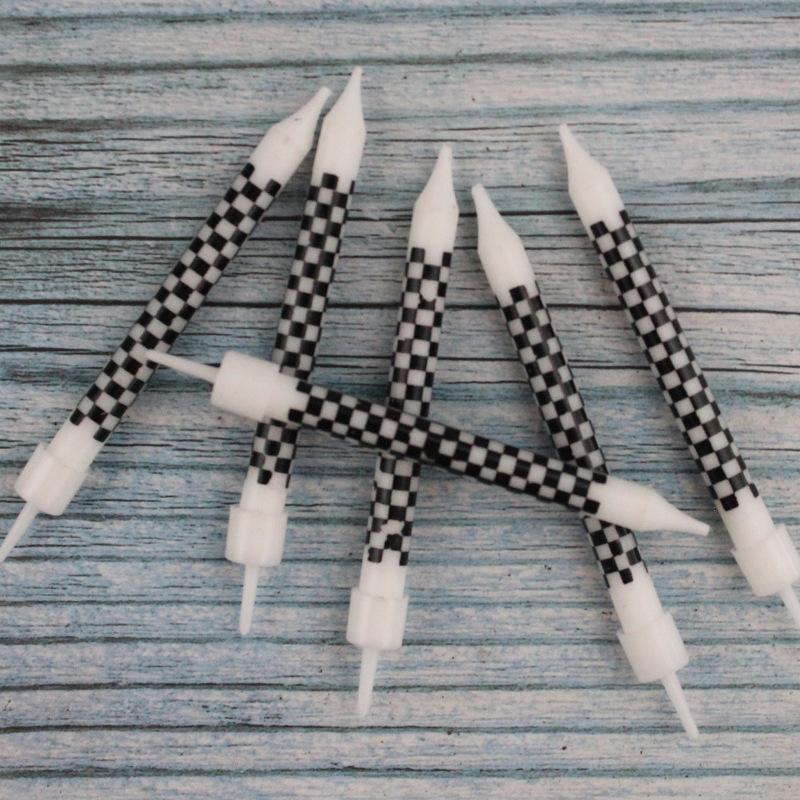 Ins Style Black Checkered Pattern Printed Cake Candles Birthday Party White Checkered Black Printed Candles