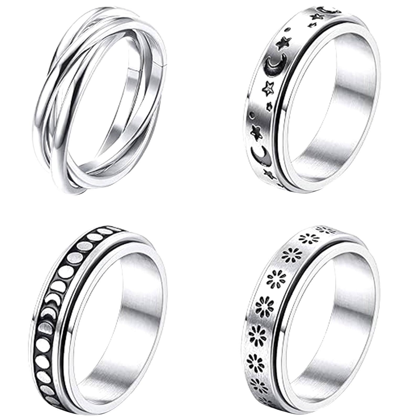 

Женские кольца из нержавеющей стали, 4 шт., кольца с лунной звездой, набор колец для снятия напряжения серебряный