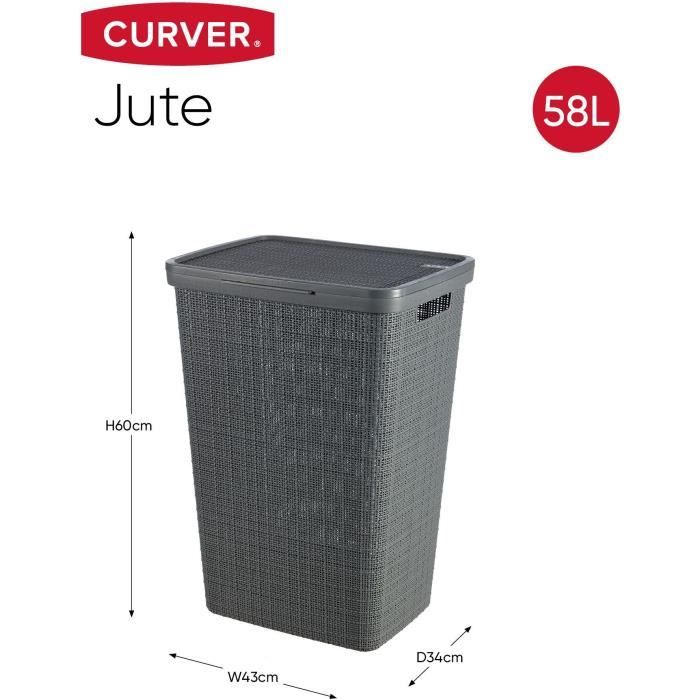 Coffre à Linge - CURVER - Jute 58L - 70% Plastique Recyclé - 34x43x60 cm - Contemporain