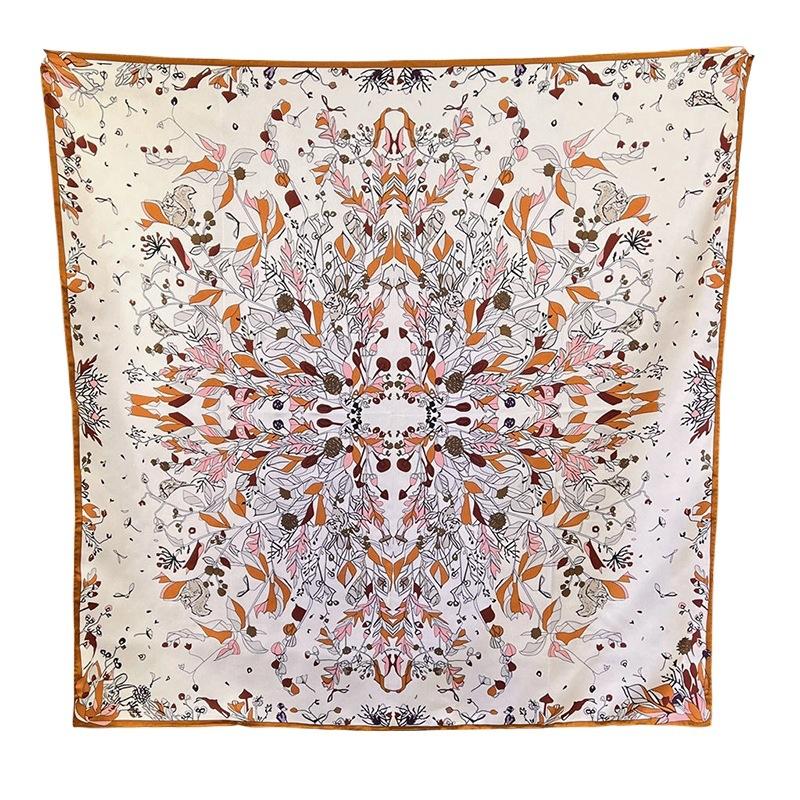 Japan and Korea sweet silk scarf women's new printed scarf satin imitation silk 91cm large square scarf travel sunscreen shawl