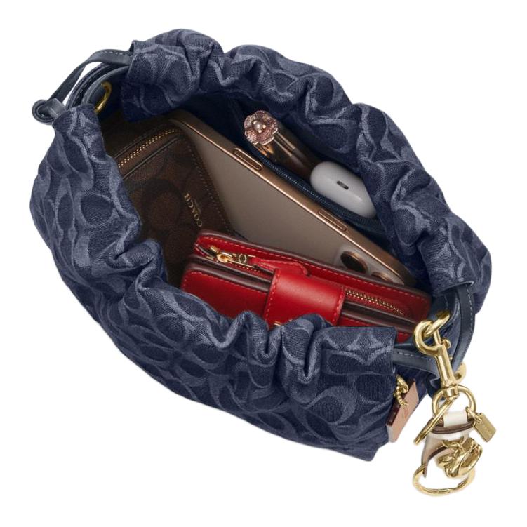 Coach Faye 22 Monogram Chain Strap Cotton And Leather Crossbody Bag Medium Women bags Denim-Blue CDB94-IMTYV