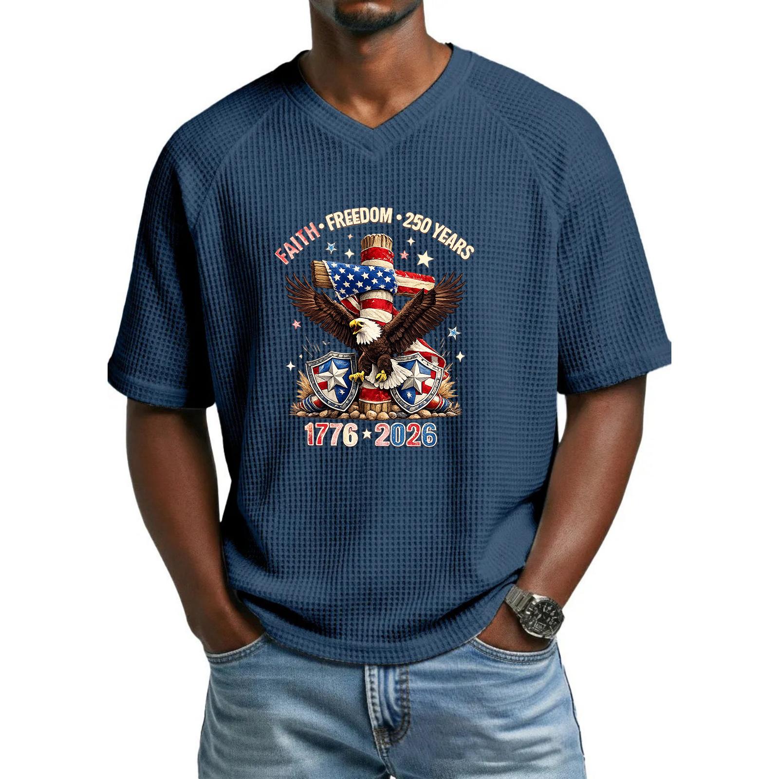 

Men s Loose Fit Casual Short Sleeve Top V Neck Graphic Print Eagle Shield Design Lightweight Comfortable Fabric M