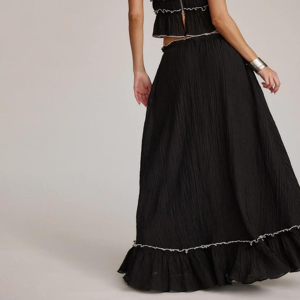 Women's 2 Piece Skirt Outfits Sleeveless Ruffle Trim Camisole Long Tie Up Skirt Set