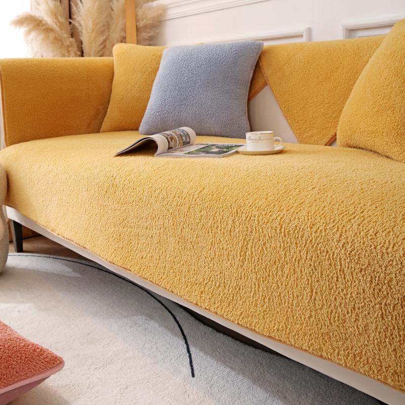 Sofa Cushion Winter Plush Non-slip Thick Sofa Cover Cushion Flannel Sofa Cover Universal Solid Color Warm Sofa Towel Seat Cover