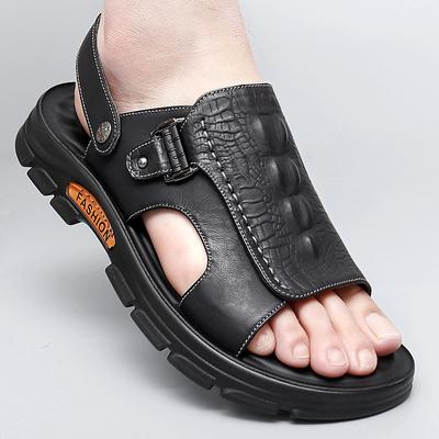 Fashion Summer Cowhide Business Sandals Men Roman Sandals Soft Sole Comfortable Beach Shoes Leather Open Toe Sandal Outdoor Casual Shoes
