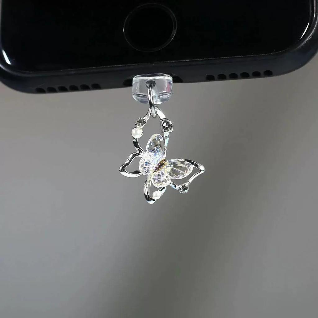 Strass Schmetterling Staubschutz Anhänger Schönheit Helle Perle Schmetterling Typ C Staubschutz für Damen Mode Handy Zubehör