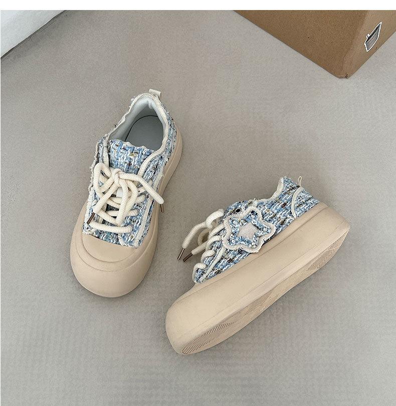 Thick-soled casual small fragrant style versatile thick-soled little white shoes women's 2025 new autumn and winter canvas shoes popular low-top board