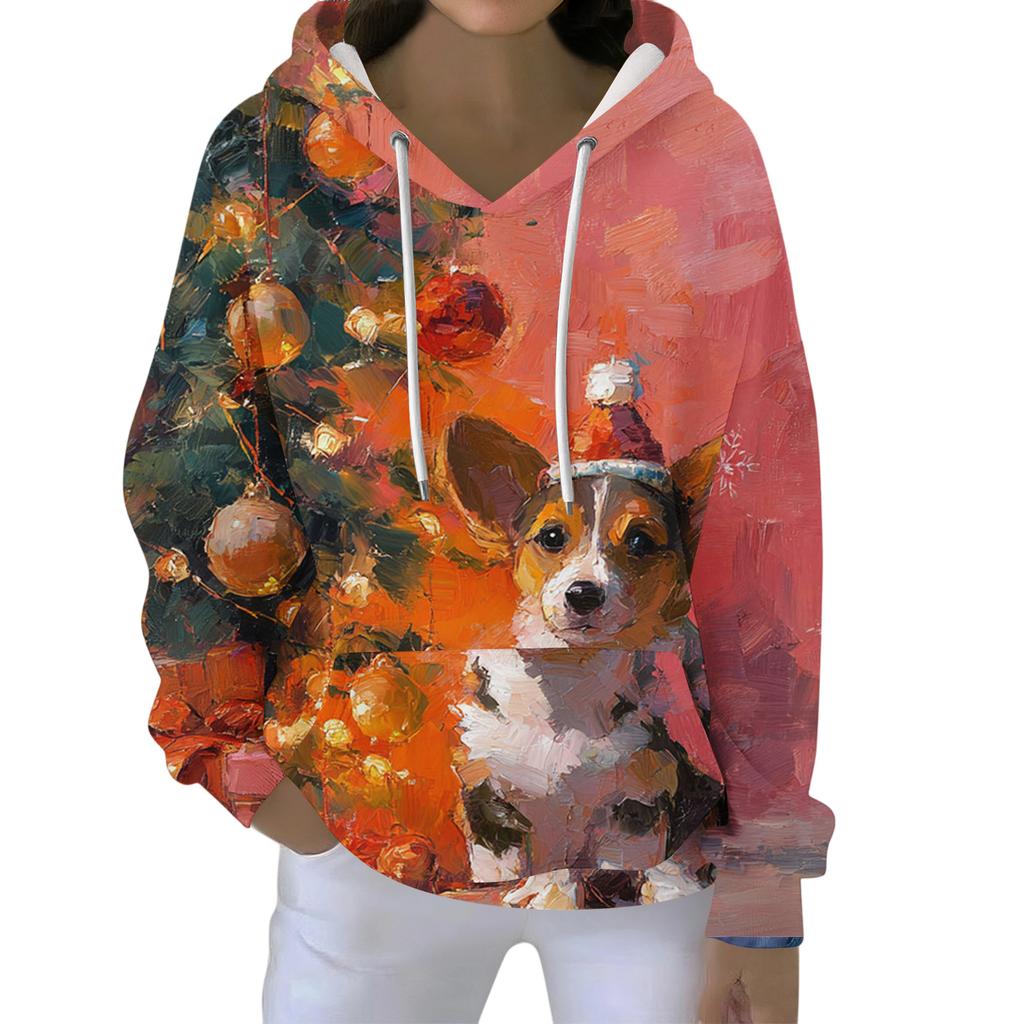 Christmas Hoodies For Women Funny Cute Printed Holiday Sweatshirt Winter Oversized Pullover Tops