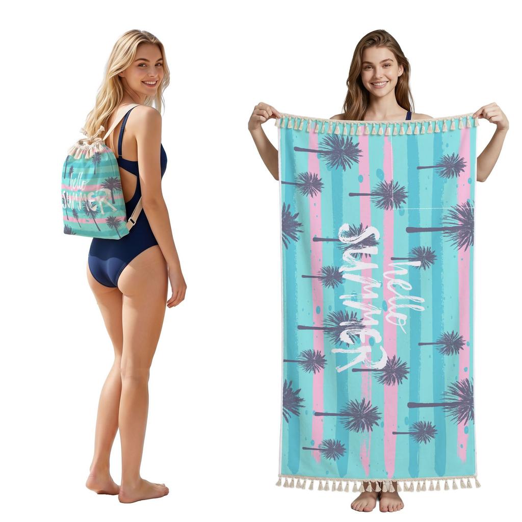 2 in 1 Microfiber Quick Dry Beach Towel Bag Convertible Foldable Printed Bath Towel Backpack