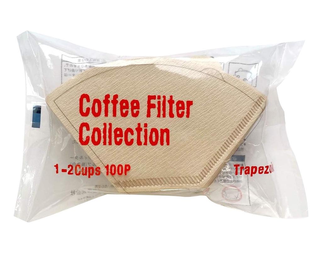 Kanae Paper KS Kaffeefilter, Trapezform, 1-2 Tassen, 100 Filter x 5 Packungen, Ungebleicht, Braun