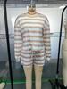 European Style Women's Striped Round Neck Long Sleeve Top and Casual Shorts 2-Piece Set (2025)