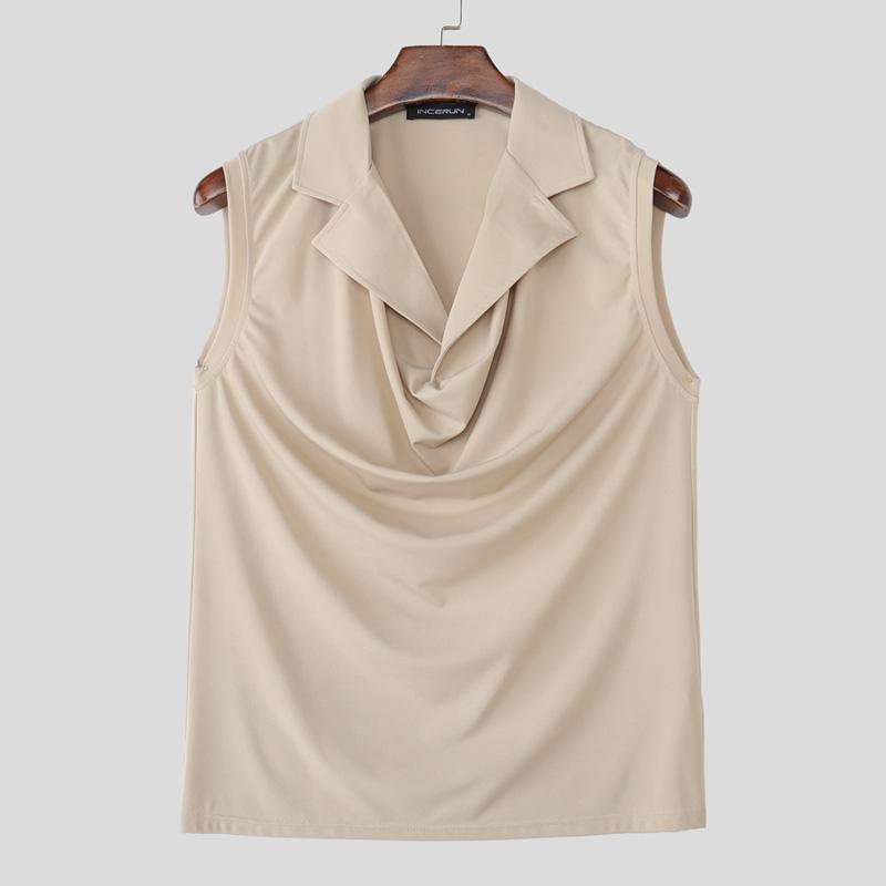 

INCERUN Men Lapel Swing Collar Sleeveless Casual Loose Tank Tops 3XL хаки