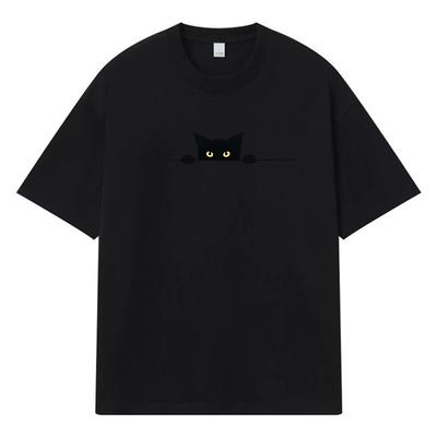 2026 Black Cat Printed Graphic Y2k Harajuku Streetwear 100% Cotton T Shirt Casual Oversized Summer Men T-shirt