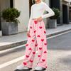 Girls' Warm Flannel Pants with Print, Loose Fit Casual Long Pants for Fall and Winter
