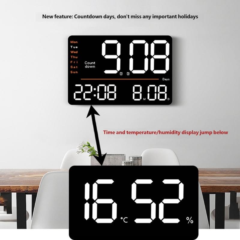 Precisions Temperature Hygrometer Digital Clock with Large LED Display Screen Brightness Adjustment Timer for Home Office