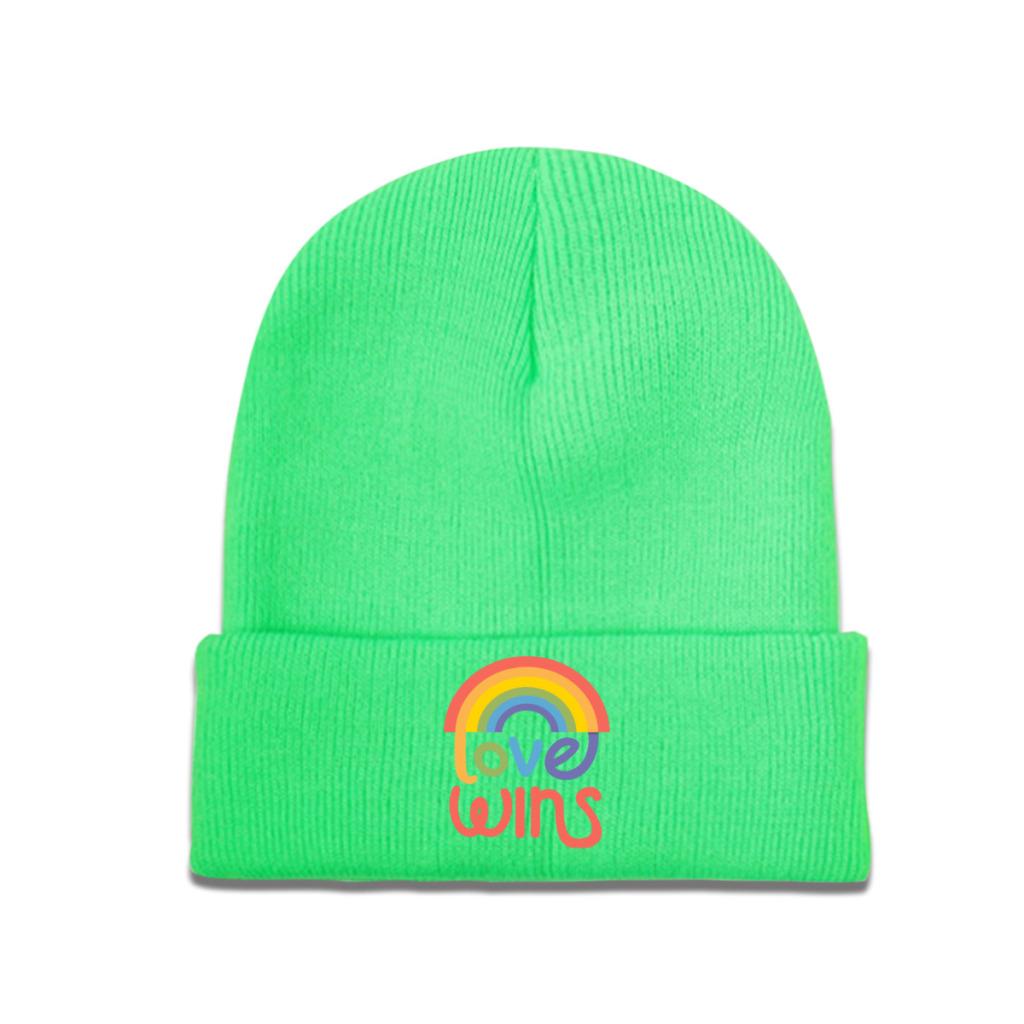 Love Wins LGBT Gay Rights Knitted Hat Women's Unisex's Beanies Autumn Winter Hats Polyester Rainbow Gay Pride Casual Melon Cap
