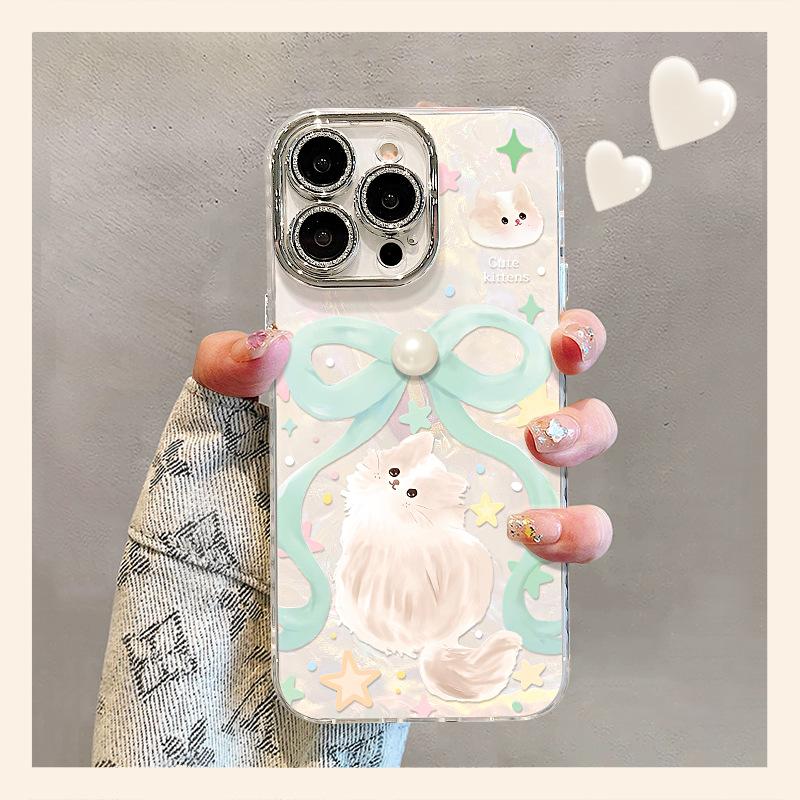 Bow cat is suitable for 17promax mobile phone case iphone16 cute 15 three-dimensional 14 high-value girls 13