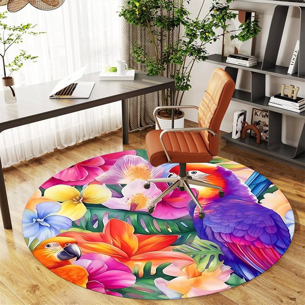 1pc parrot flowers Round Chair mat Area Rug - Non-Slip, Floor Mat for Office, Bedroom, and Indoor Decor c1125863