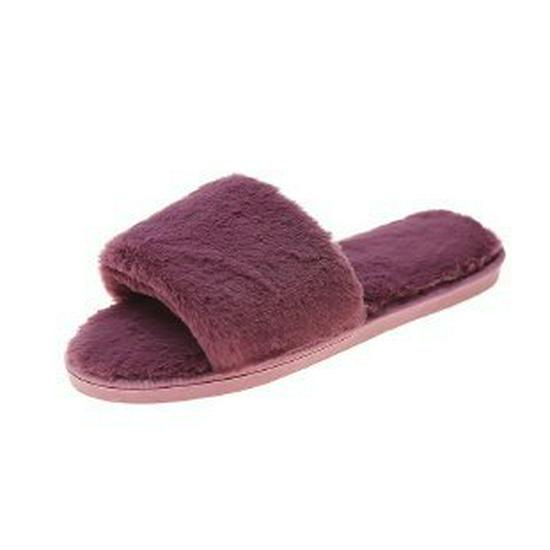 Cozy Plush Cotton Slippers for Women - Indoor Autumn/Winter Open Toe, One-Strap, Flat Bottom, Plus Size