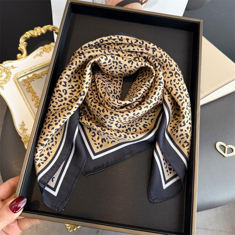 Luxury Leopard Female Silk Square Scarf Women Hair Scarves Foulard Head Band Shawls Wraps Neckerchief Bandana Soft Satin Shawls